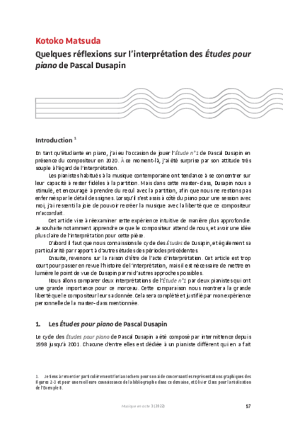 Quelques réflexions sur l’interprétation des Études pour piano de Pascal Dusapin