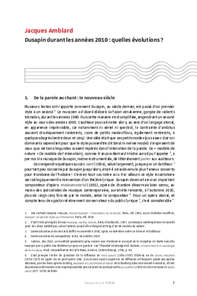 Dusapin durant les années 2010 : quelles évolutions ?