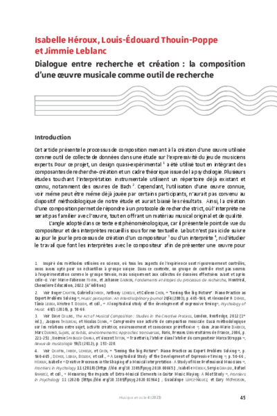 Dialogue entre recherche et création : la composition d’une œuvre musicale comme outil de recherche