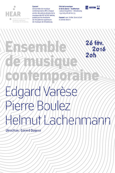 Concert « Pièces d'Edgard Varèse, de Pierre Boulez et de Helmut Lachenmann » par l'Ensemble de musique contemporaine de l'Académie supérieure de musique de Strasbourg
