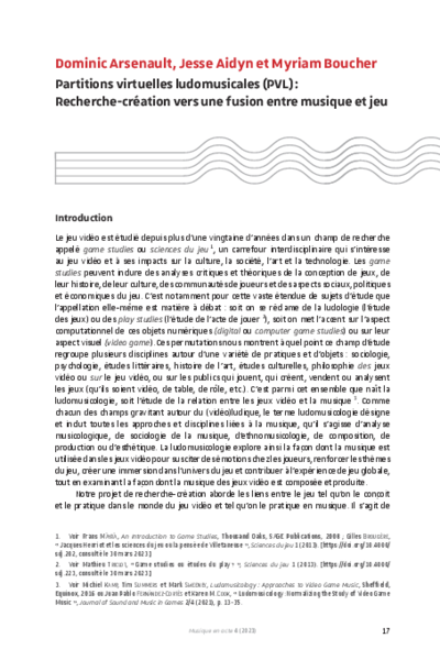 Partitions virtuelles ludomusicales (PVL) : Recherche-création vers une fusion entre musique et jeu
