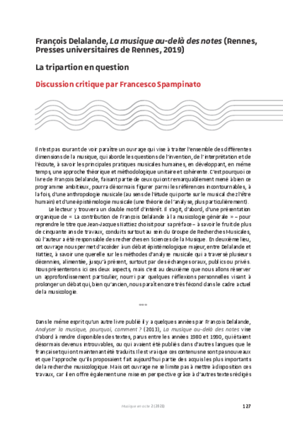 François Delalande, La musique au-delà des notes (Rennes, Presses Universitaires de Rennes, 2019)
